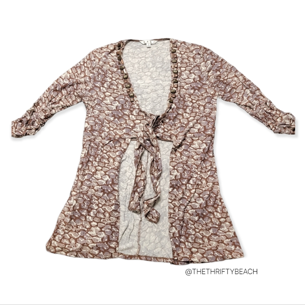 CAbi Cobblestone Beaded Tie Front Cardigan Tunic - M